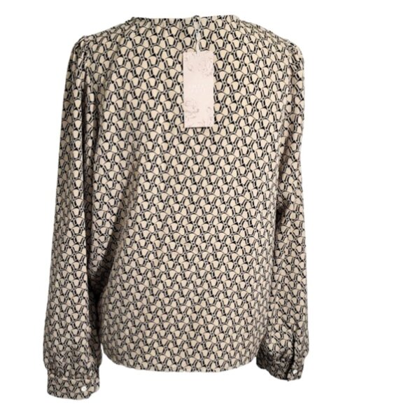 EMERY ROSE Tan & Black Tie-Front Blouse - New With Tags Women's L - Picture 2 of 6